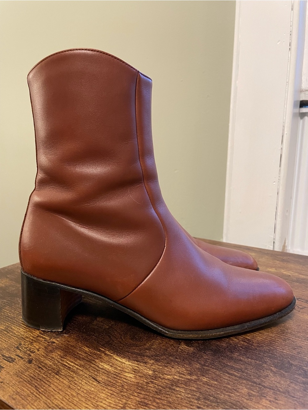 Hermes Brown Leather Ankle Boots with Block Heel - Picture 2 of 7